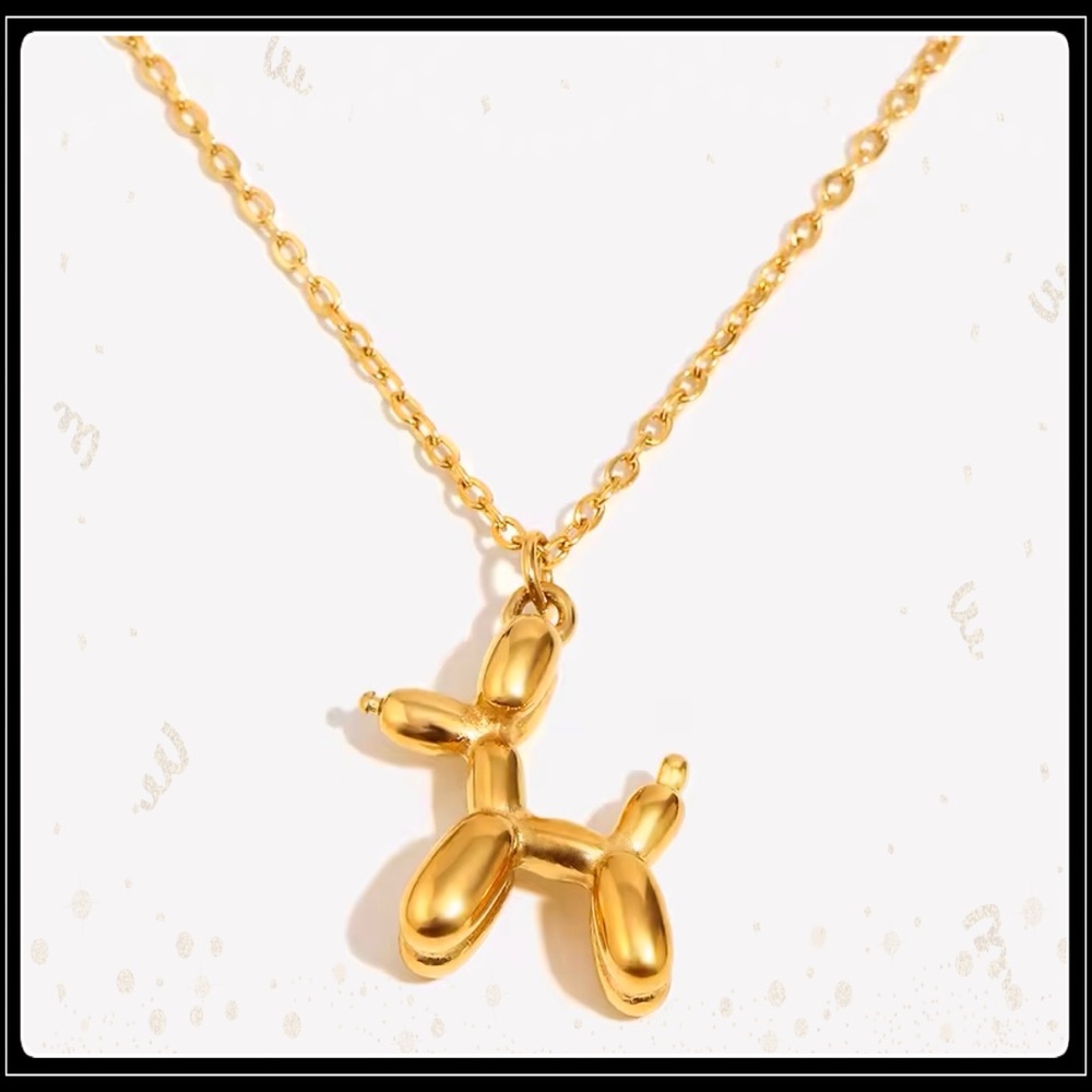 NEW GOLD BALLOON DOG PENDANT NECKLACE